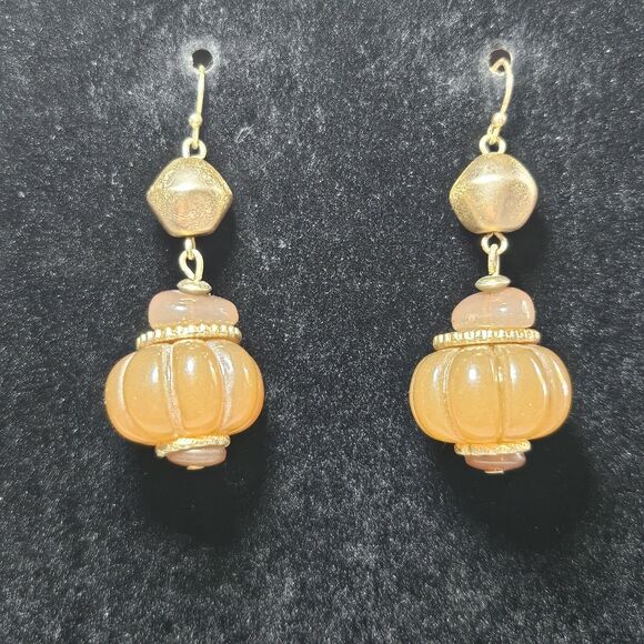 Cato Gold Tone Chunky Tan Beaded Dangling Earrings - Picture 7 of 14